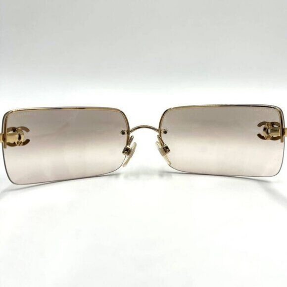 ✨ RARE Chanel Vintage Sunglasses Rhinestone CC Logo Rimless Gradient Gold Y2K - Picture 10 of 10